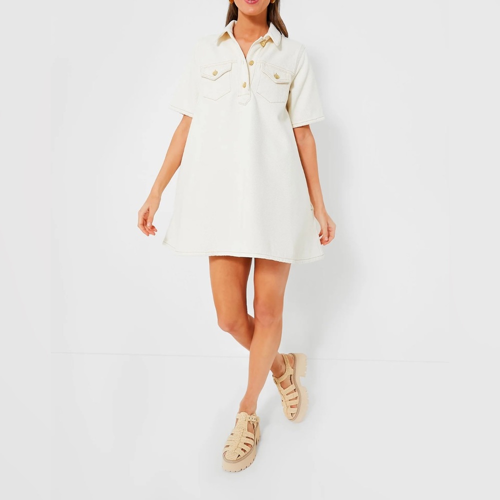 GANNI Egret Heavy Denim Mini Dress